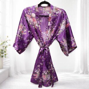 Flower Silk Like Robe with Belt Size Large